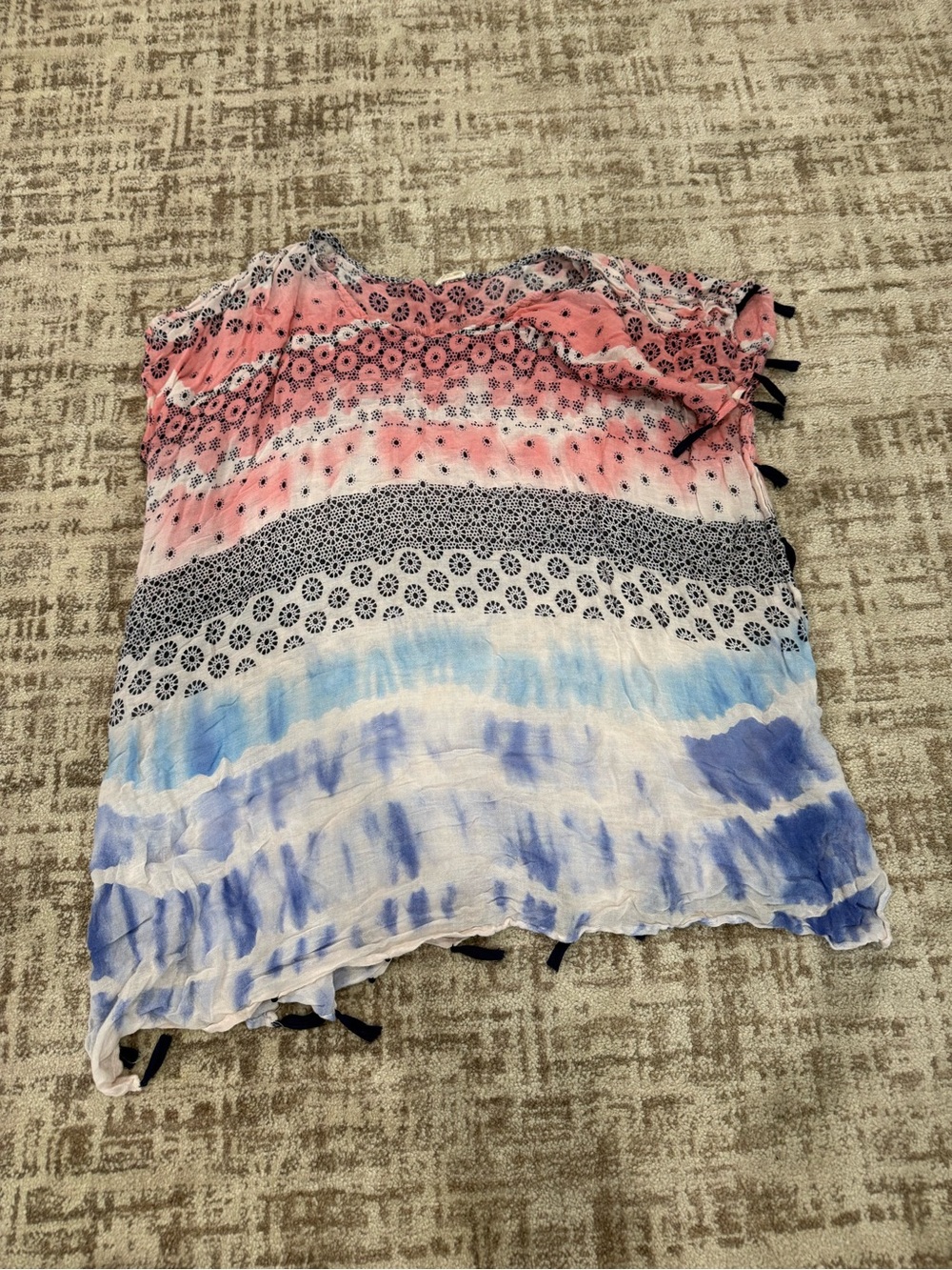 Surf Gypsy Tassel Trim Boho Tie-Dye Coverup Pink Blue Large Beach Summer